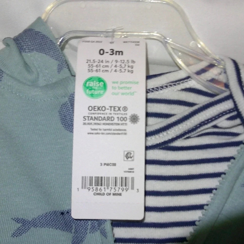 Carter's Baby Outfit Set Whale Print Hoodie Bodysuit‎ 3 Piece 0-3M NWT